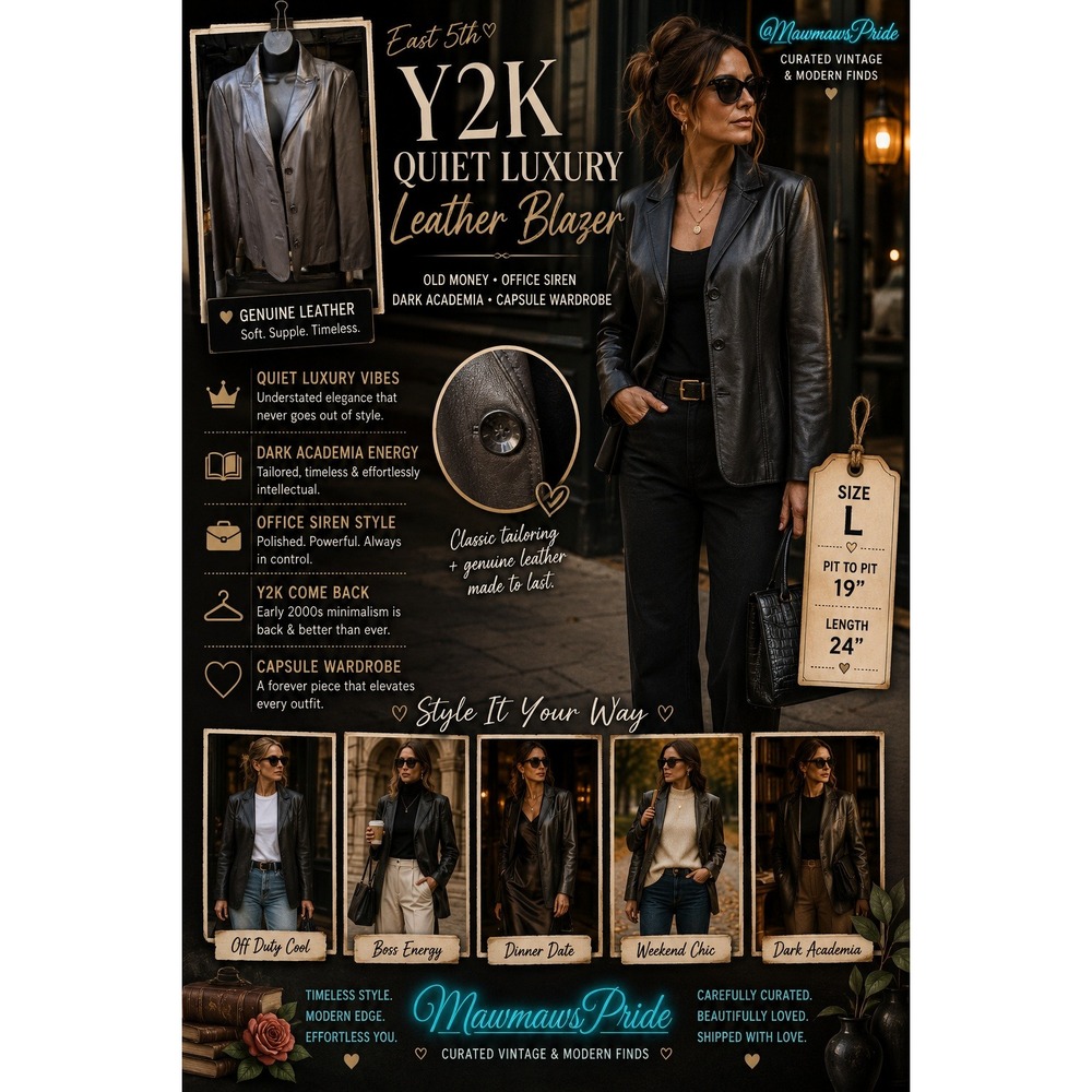 Quiet Luxury Leather Dark Academia Old Money Minimalist Chic Blazer L Y2K